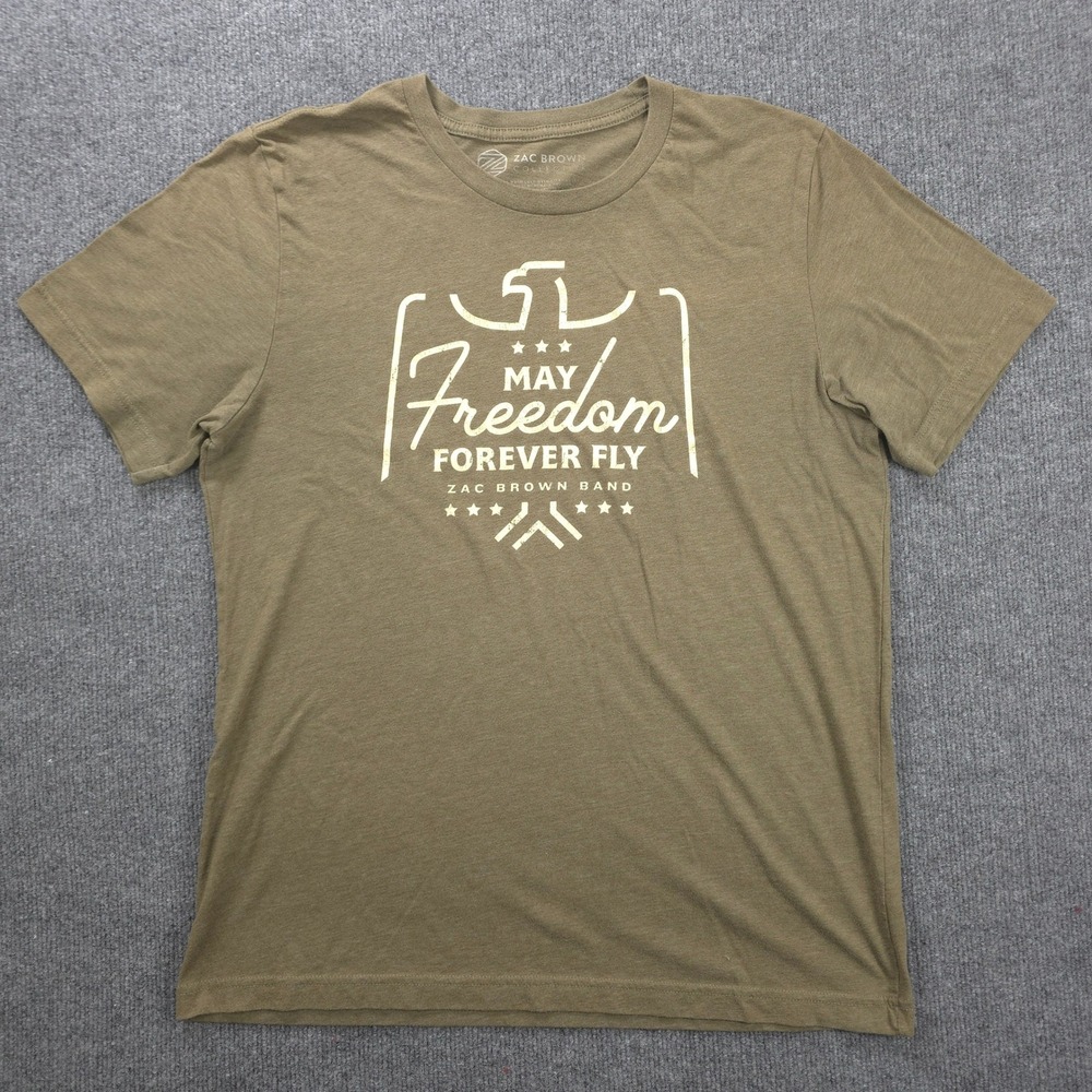 Zac Brown Band Shirt Mens Large Brown Cotton Crew Neck Graphic Concert Tour 2019